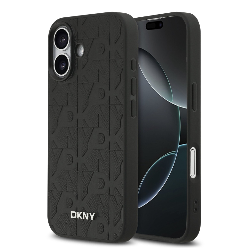 DKNY PU bőr rácsos mintás Magsafe hátlap iPhone 17 fekete