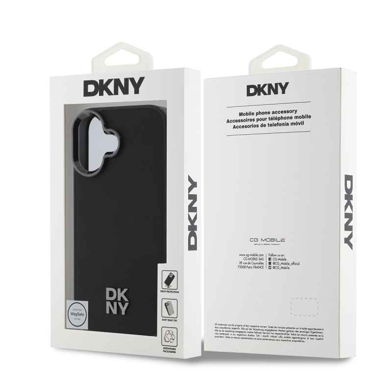 DKNY PU bőr Stack Logo Magsafe hátlap iPhone 16-hoz Fekete