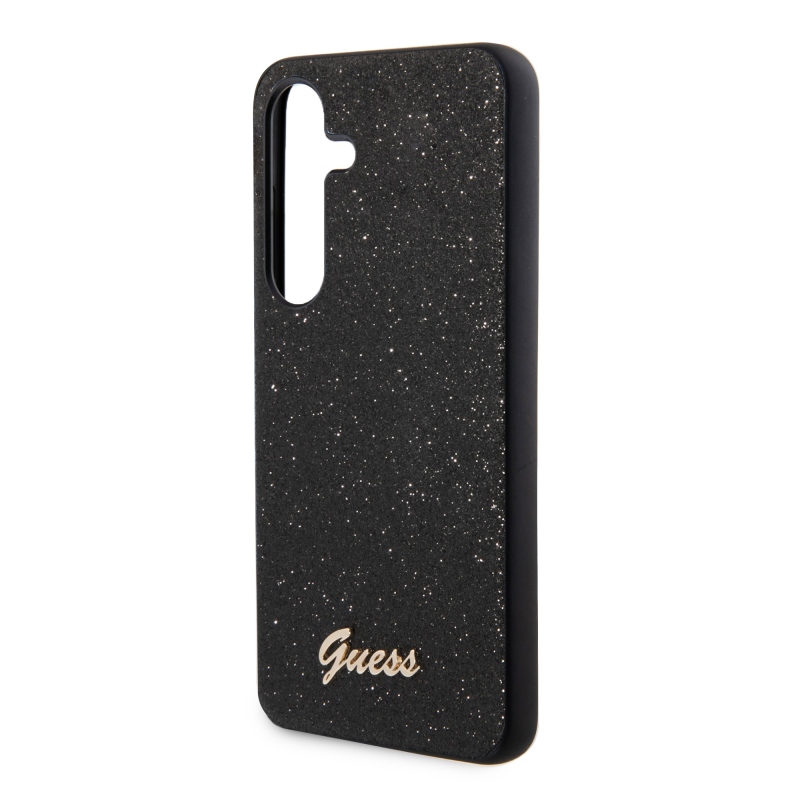 Guess PC/TPU Glitter Flakes fém logó hátlap Samsung Galaxy S24 fekete