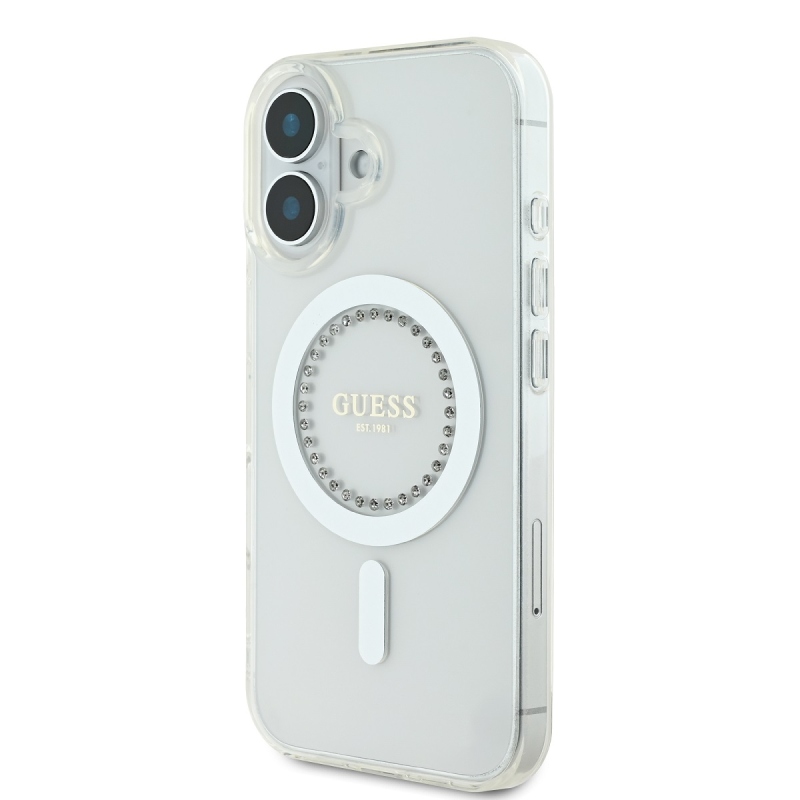 Guess IML strasszos gyűrű MagSafe hátlapi borító iPhone 16-hoz Fehér