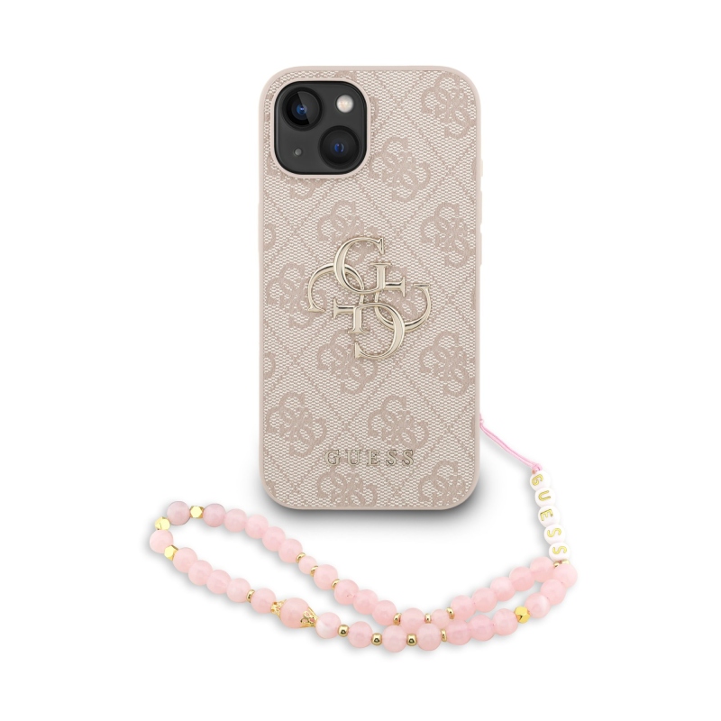 Guess PU 4G fém logós pántos hátlap iPhone 15 rózsaszínhez